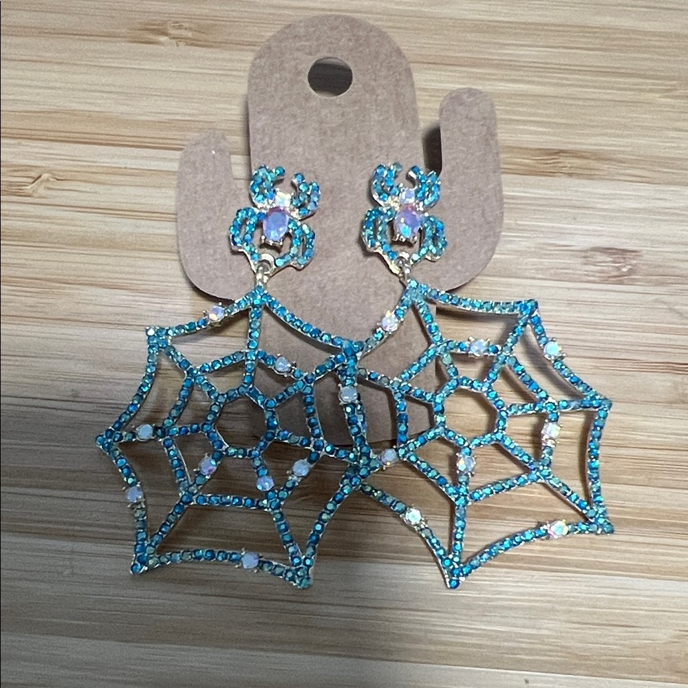 NWT Sparkling Blue Spider Web Earrings